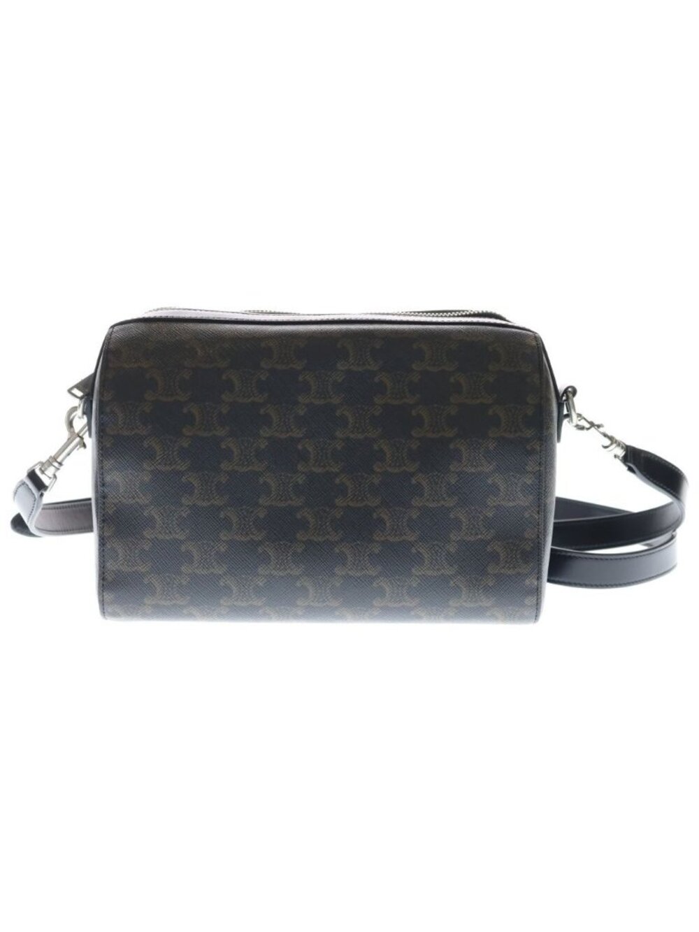 Celine Mini Boston Triomphe Canvas Calfskin Shoulder Bag Silver Brown